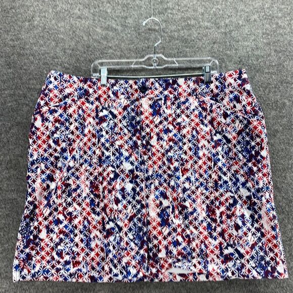 CJ Banks Skort Women 24W Plus Blue Geometric Short A-Line Lined Cotton Button - Picture 3 of 10